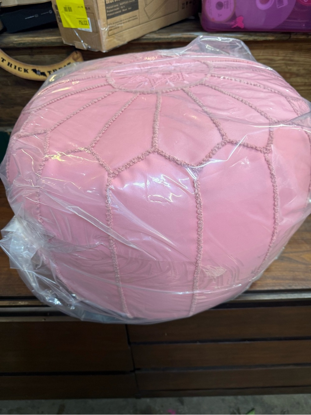Round Pink Moroccan-Style Pouf Ottoman Accent Pillow